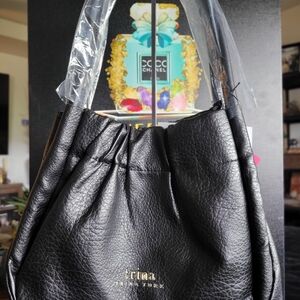 Trina Turk Black Pebbled Vegan  Leather Shoulder Bag
